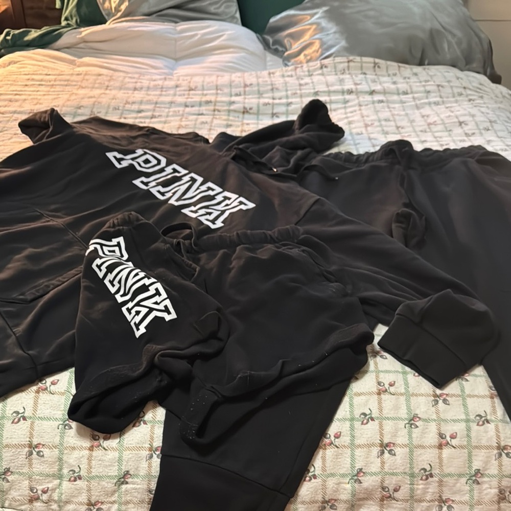 Black PINK Hoodie and Joggers Set w/matching shorts sweatsuit XL shorts L